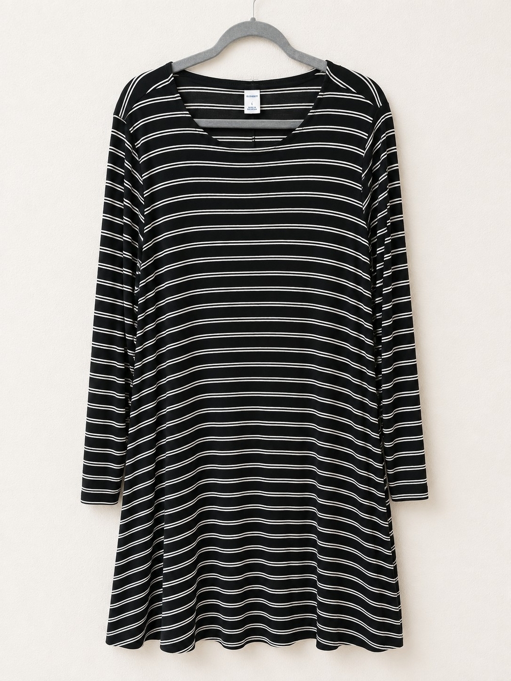 Old Navy Black & White Striped Long Sleeve Swing Dress